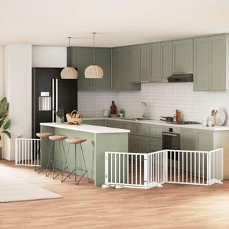 vidaXL Puerta De Perros Plegable 6 Paneles Madera &Aacute;lamo Blanca 480 Cm Vidaxl