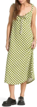 Brixton The Tie Strap Sleeveless Midi Dress in Sublime Green Checkerboard at Nordstrom, Size X-Small