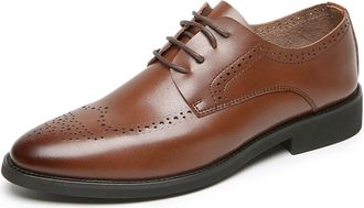 Generic Formal Shoes for Men Lace Up Brogue Embossed Wing tip Round Burnished Toe Leather Block Heel Anti-Slip Non Slip Business(Brown,7.5 UK)
