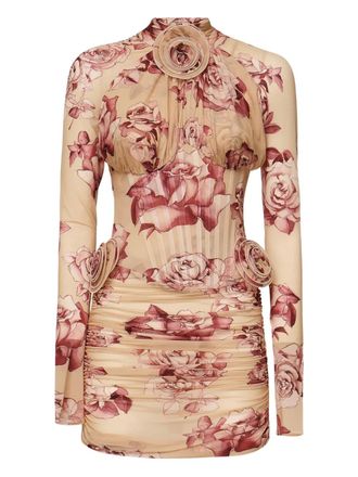 Magda Butrym rose-print corset mini dress - Neutrals