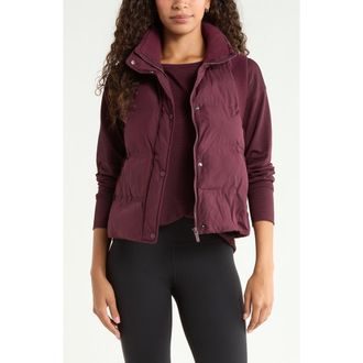 Zella Rib Trim Puffer Vest in Burgundy Stem at Nordstrom, Size Xx-Large