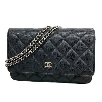 Chanel Black Grained Calfskin Chain/Shoulder Wallet (Pre-Owned)