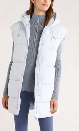 Zella Longline Hooded Puffer Vest in Blue Ancient at Nordstrom Rack, Size Small