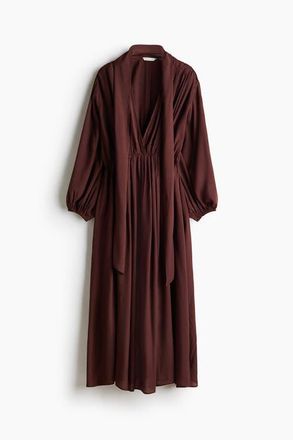 H&M Scarf-detail Balloon-sleeved Dress in Burgundy at Nordstrom, Size X-Small