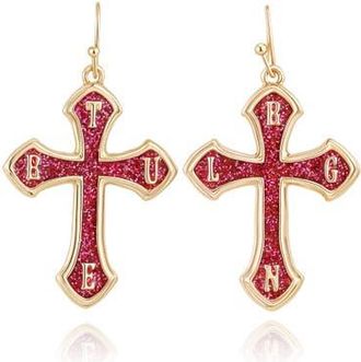True Religion Glitter Cross Drop Earrings in Gold Tone at Nordstrom