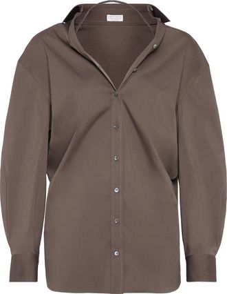 Brunello Cucinelli Stretch poplin shirt in Chocolate at Nordstrom, Size 3X-Large Eu