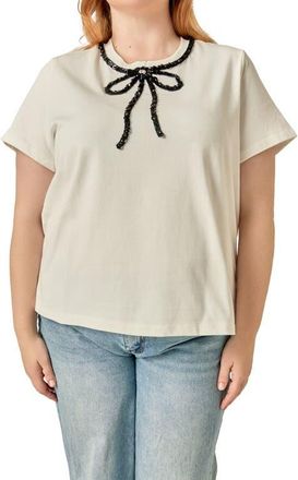 English Factory Beaded Bow T-Shirt in White at Nordstrom, Size 1X