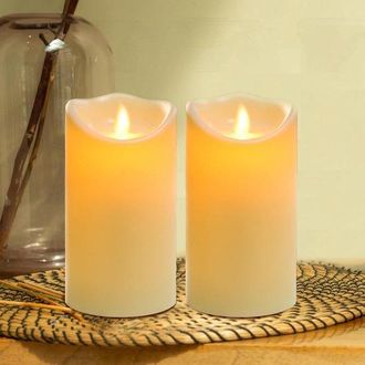 OEM Velas, 2 Unidades, Vela Exterior Impermeable Con Luz Led, Inal&aacute;mbrica Y Segura, 7,5 X 15 Cm, Vela Led Intermitente, Pl&aacute;stico, Blanco Marfil