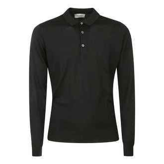 John Smedley Tops, Heren, Zwart, XL, Wol, Zwarte Merinowol Polo Shirt