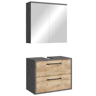Badplaats Set Mueble Bajo Lavabo Florence 60 X 35 Cm - Roble Casta&ntilde;o Y Gri