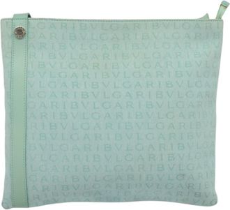 Bulgari Logo Mania Green Canvas Shoulder Bag (Pre-Owned)