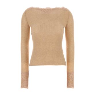 Valentino Garavani Cashmere Knitwear, female, Beige, Size: S Skin Cashmere T-shirt