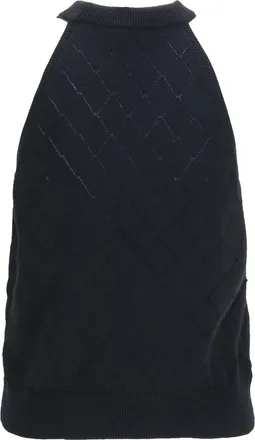 Balmain Womens Sleeveless Wool Crewneck Top Noir Merino Ovis Aries