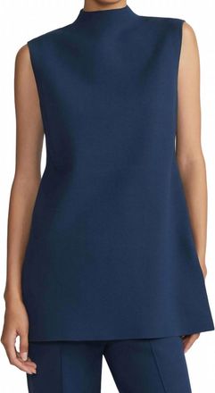 Lafayette 148 New York Responsible Matte Crepe Mockneck Tunic In Lido Blue