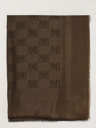 Max Mara Stola in lana e seta con logo monogram jacquard e frange