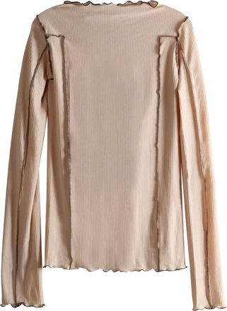 BASERANGE Geribbelde top met afwerking - Beige