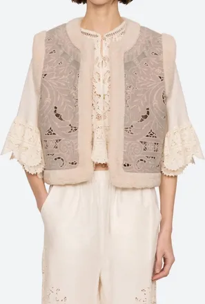 Sea New York Ceci Floral Embroidery Vest In Oatmeal