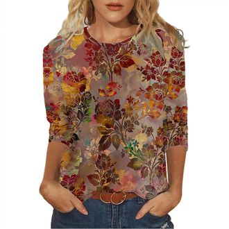 Generic Deals of The Day Sale Prime Womens Fashion Blouse Womens Crew Neck Long Sleeve Floral Creative Digital Print T Shirt Casual Loose Top T Warehouse Deal