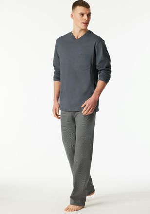 Schiesser Schlafanzug SCHIESSER Comfort Essentials, Herren, Gr. 48, dunkelgrau, Single Jersey, Obermaterial: 100% Baumwolle, Basic lang, V-Ausschnitt, Homewear-