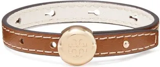 Tory Burch Romy Leather Bracelet in Light Brass/aged Tan at Nordstrom