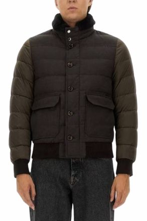 Moorer Fur Collar Button Front Jacket In Militare/fumo