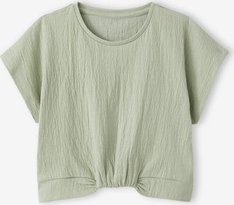 Vertbaudet Bluse mit &uuml;berschnittenen &Auml;rmeln, Crinkle-Effekt M&auml;dchen mandelgr&uuml;n