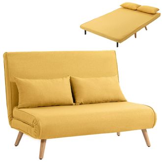 HOMCOM Homcom Sof&aacute; Cama De 2 Plazas Plegable, Sof&aacute; Cama, Tapizado En Lino, Con Respaldo Ajustable 5 Posiciones, 2 Almohadas, Para Dormitorio, Sal&oacute;n, Amarillo