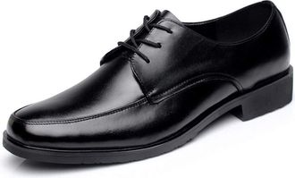 Generic Dress Shoes for Men Lace Up Round Apron Toe Derby Shoes Cowhide Anti-Slip Low Top Block Heel Non Slip Classic(6.5 UK) Black