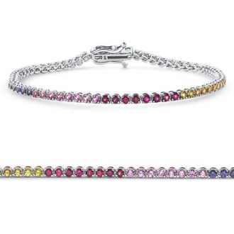 Pompeii3 14k White Gold Ombre Round Cut Rainbow Womens Tennis Bracelet 7 Size: 7