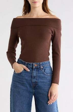 NSR Off the Shoulder Rib Knit Top in Brown at Nordstrom Rack, Size X-Large