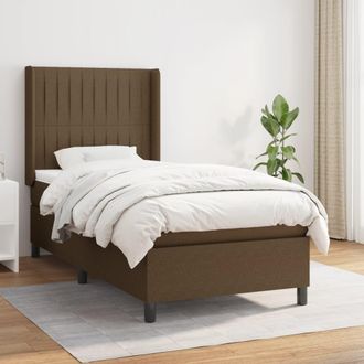 vidaXL Vidaxl - Cama Box Spring Con Colch&oacute;n Tela Marr&oacute;n Oscuro 100x200 Cm