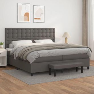 vidaXL Vidaxl - Cama Box Spring Con Colch&oacute;n Cuero Sint&eacute;tico Gris 200x200 Cm
