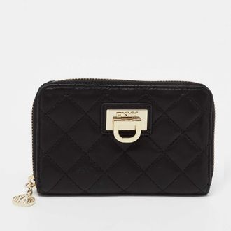 DKNY Dkny Black Quilted Leather Zip Around Wallet