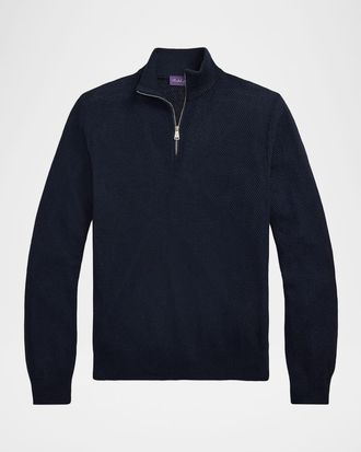 Ralph Lauren Purple Label Textured Silk-Cotton Quarter-Zip Sweater