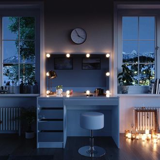 Vicco Tocador Sherry, Blanco, 120 Cm Con Iluminaci&oacute;n Led Y Taburete