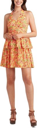 BCX Bcx Mini Dress Womens Juniors Orange Tropical Leaf Halter Neck PALL441
