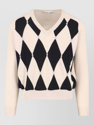 Ballantyne argyle knit v neck long sleeve sweater