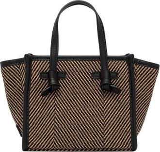 Gianni Chiarini Black Woven Fabric Leather Tote Bag