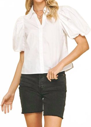 Pinch Design Bubble Sleeve Blouse Top In White
