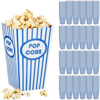 Relaxdays Relaxdays Sacchetti per Popcorn, Set da 576, a Righe, Feste Compleanno Tema Cinema, Box Contenitore Cartone, Blu Bianco