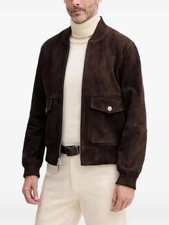 Michael Kors zip leather jacket - men - Calf Suede/Polyester/Bemberg - S - Brown