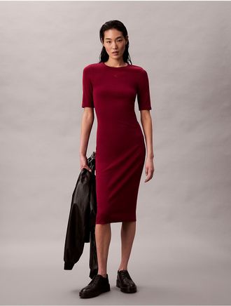 Calvin Klein Jeans Calvin Klein Womens Cotton Contour Midi Dress - Red - XS