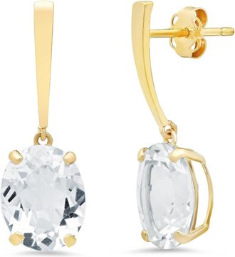 MAX + STONE 14k Yellow Gold Solitaire Oval-Cut Gemstone Drop Earrings (10x8mm)