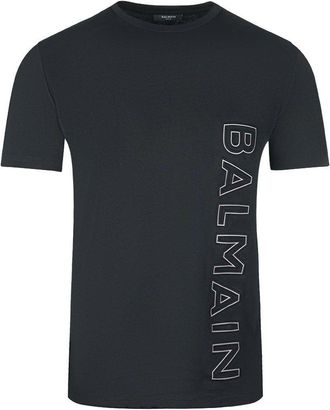 Balmain Brand Embossed Logo Black T-Shirt