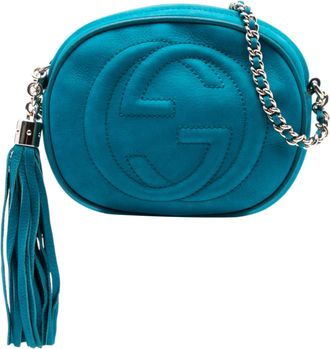 Gucci Pre-owned Womens Mini Pebbled Calfskin Soho Chain Crossbody - Marine Leather - One Size