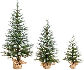 Nearly Natural Set Of 3 2Ft. 3Ft. 4Ft. Artificial Snowed Balsam Fir Christmas Tree In Burlap Wrapped Base