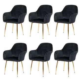 Hhg Hhg - Juego De 6 Sillas De Comedor 240, Silla De Cocina, Dise&ntilde;o Retro, Terciopelo Negro, Patas Doradas