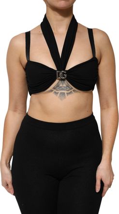 Dolce & Gabbana Womens Black Cropped Viscose Halter Bustier Top Polyester Silk