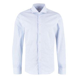 THE (ALPHABET) Formal Shirts, male, Blue, Size: 3XL Striped Cotton Shirt with Rounded Hem