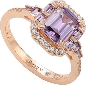 Suzy Levian Rose Gold Plated Sterling Silver Emerald CZ Ring in Purple at Nordstrom Rack, Size 5.5